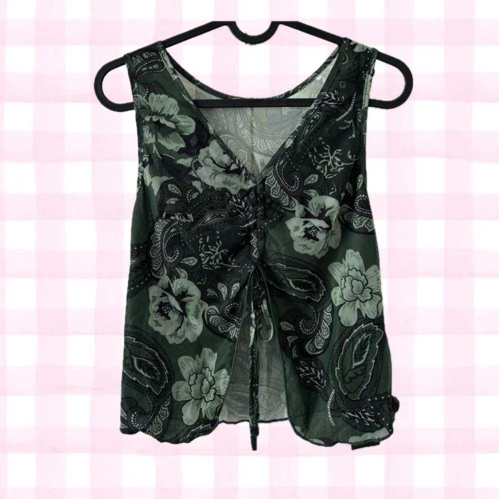 *SOLD!* EM Y2K Style Adjustable Tie Front Black and Green Crop Top